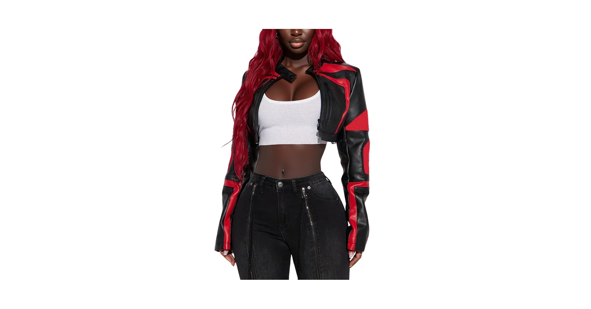 まぁ.♡さん専用★新品未使用★Faux leather crop jacket XZEIT Faux Leather Jacket For Women Buckled Strap Zip Detail